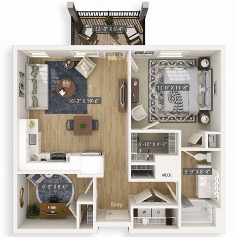 Bay 3D Floorplan Illustration